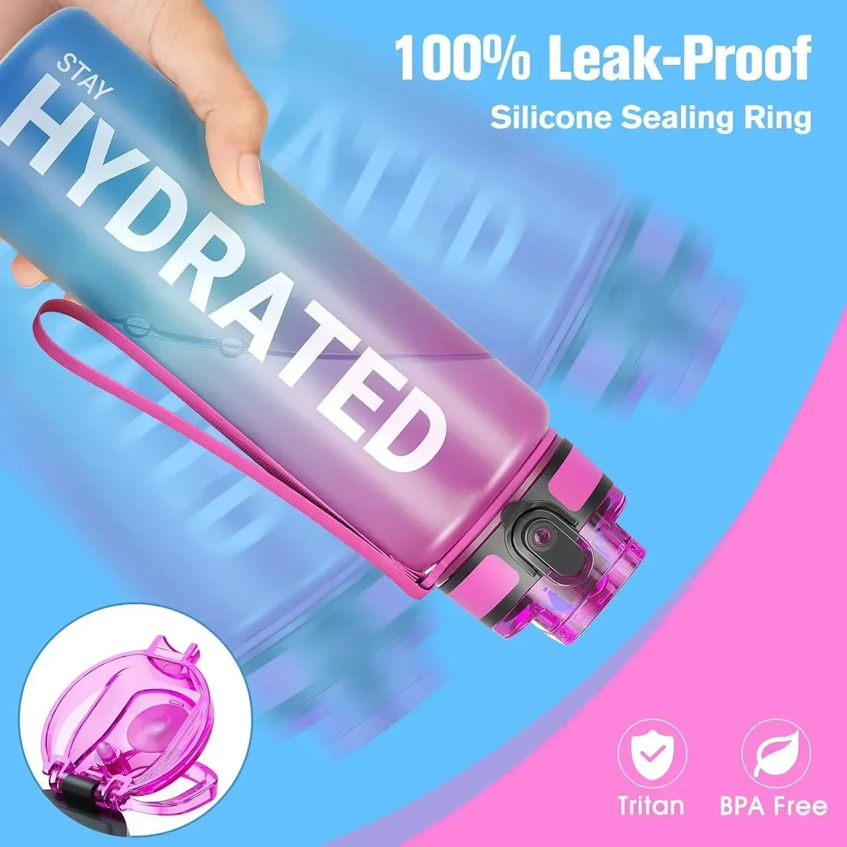 Botella de agua de 32oz, botella de agua deportiva motivacional, botellas para beber a prueba de fugas, hervidor de viaje para deportes al aire libre, botella de agua potable