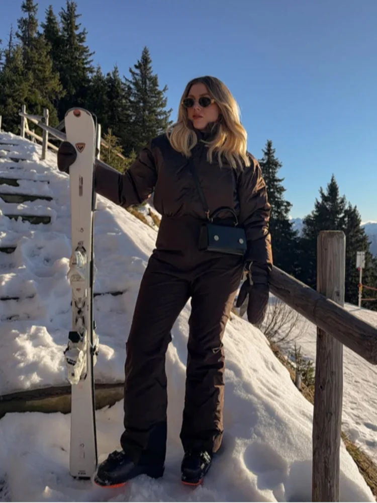 Mono de esquí casual y grueso para mujer, con cuello alto, manga larga, cremalleras y cintura alta, mono de esquí para dama, ropa de esquí femenina de invierno 2026, novedad
