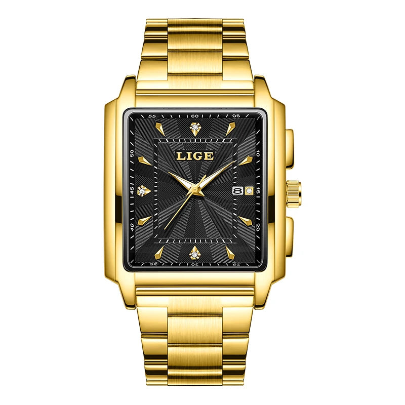 Reloj de pulsera LIGE de lujo para hombre, resistente al agua, luminoso, con fecha, de acero inoxidable, reloj cuadrado deportivo para hombre, reloj de cuarzo casual
