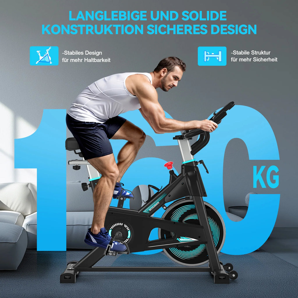 Bicicleta de ejercicio con resistencia ajustable Wenoker, bicicleta de spinning silenciosa para el hogar con monitor LED mejorado, soporte para tableta, bicicleta de ciclismo para uso en interiores, ideal para ejercicios card