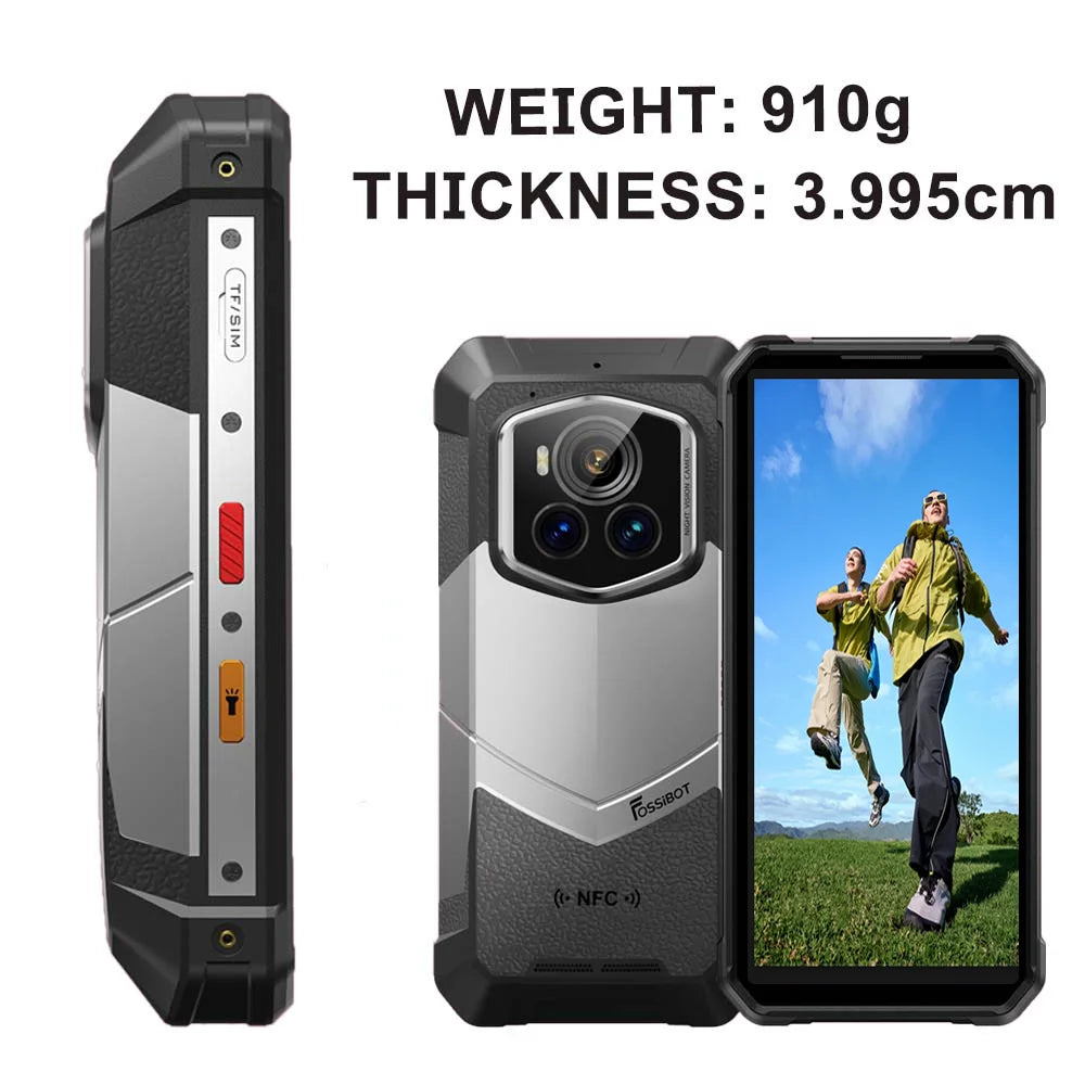 Teléfono móvil resistente Fossibot F107 Pro 5G 30(12+18)GB+512GB Android 15 28000mAh 66W 200MP+32MP NFC/GPS con doble linterna brillante