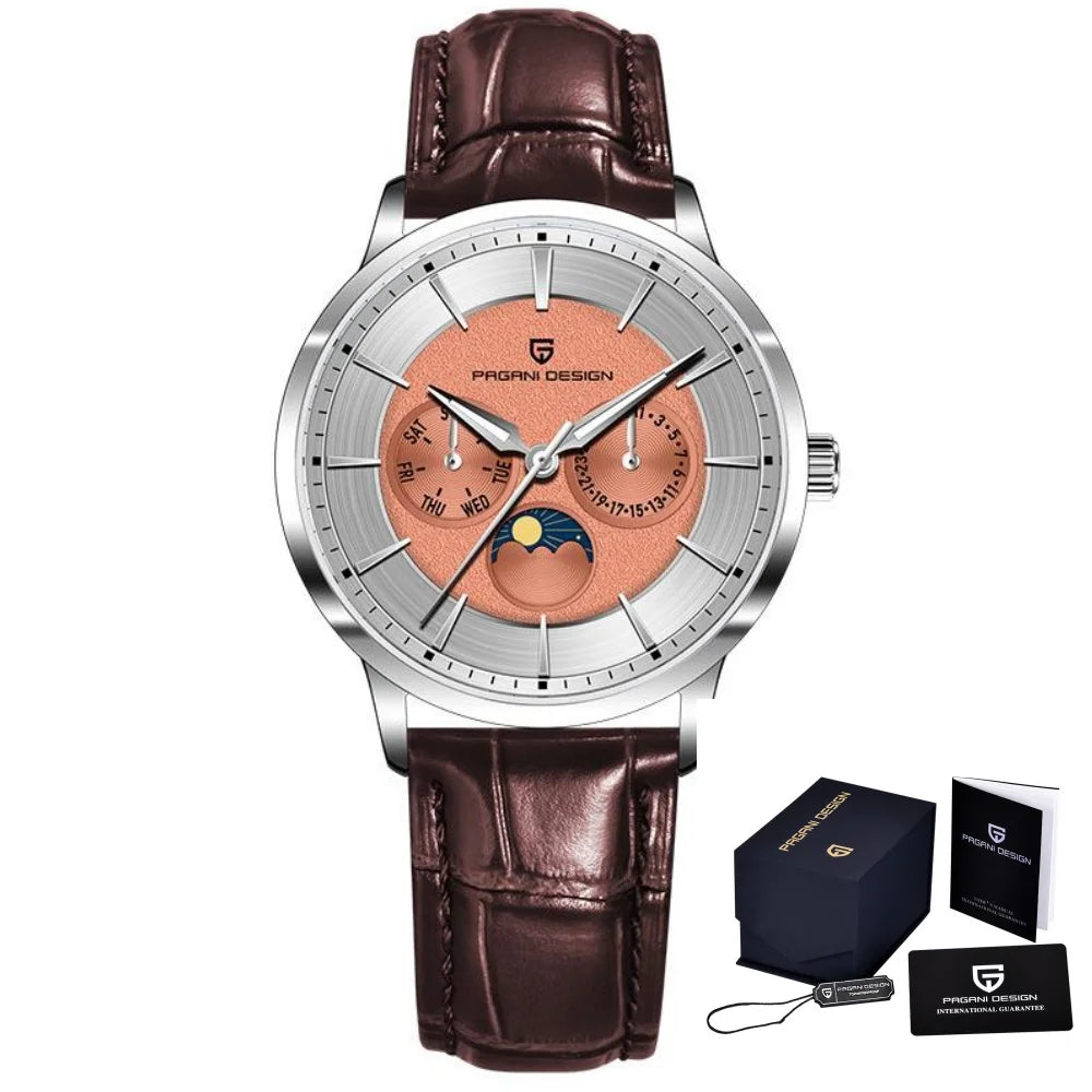 PAGANI DESIGN Brand 1795 Fashion Men Multi Functional Watch Moon Phase Date Stainless Steel Strap Week Sapphire Watches for Man
