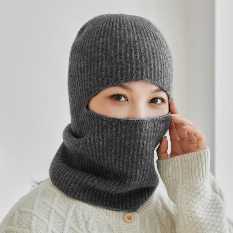 Gorro 100% Cachemira para Mujer, Pasamontañas Tejido, Calentador de Cuello, Máscara Facial, Gorro de una Pieza para Hombre, Envoltura para la Cabeza a Prueba de Frío para Ciclismo