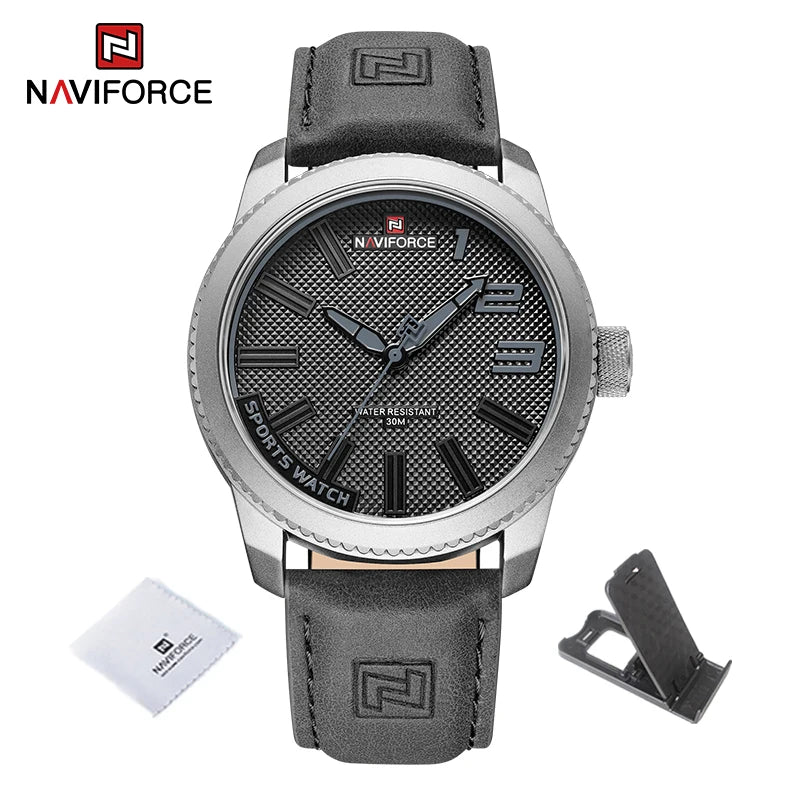 Reloj deportivo NAVIFORCE para hombre, estilo militar, resistente al agua 30 m, correa de piel, reloj de pulsera para caballero, informal y de lujo, Reloj Hombre