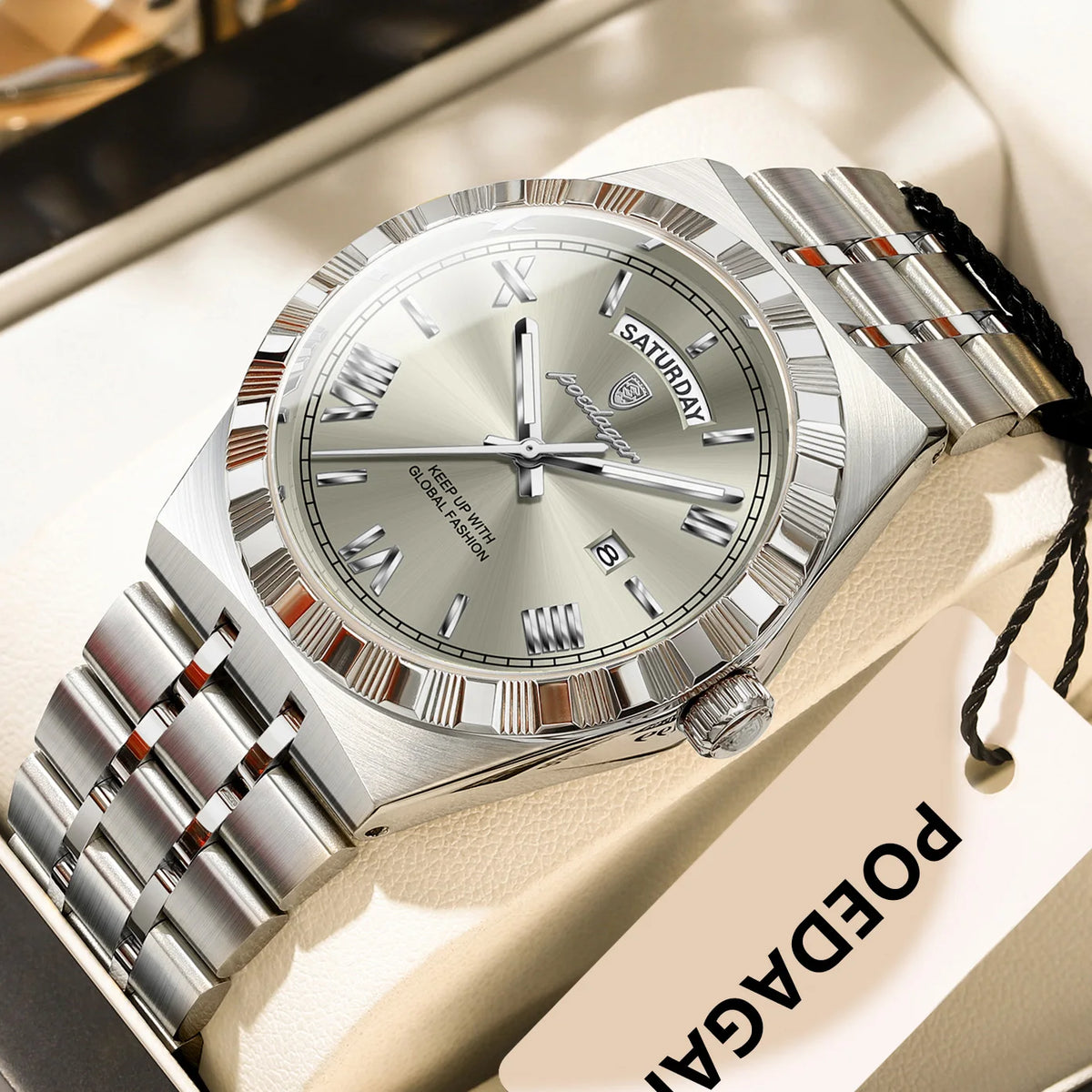 Reloj de pulsera de lujo POEDAGAR para hombre, con fecha, día, resistente al agua, luminoso, de cuarzo y acero inoxidable, estilo ejecutivo.
