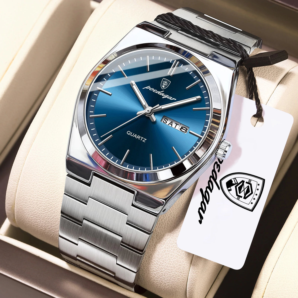 Reloj de pulsera de cuarzo para hombre POEDAGAR, moda de lujo, casual, luminoso, resistente al agua, de acero inoxidable, con indicador de fecha y día