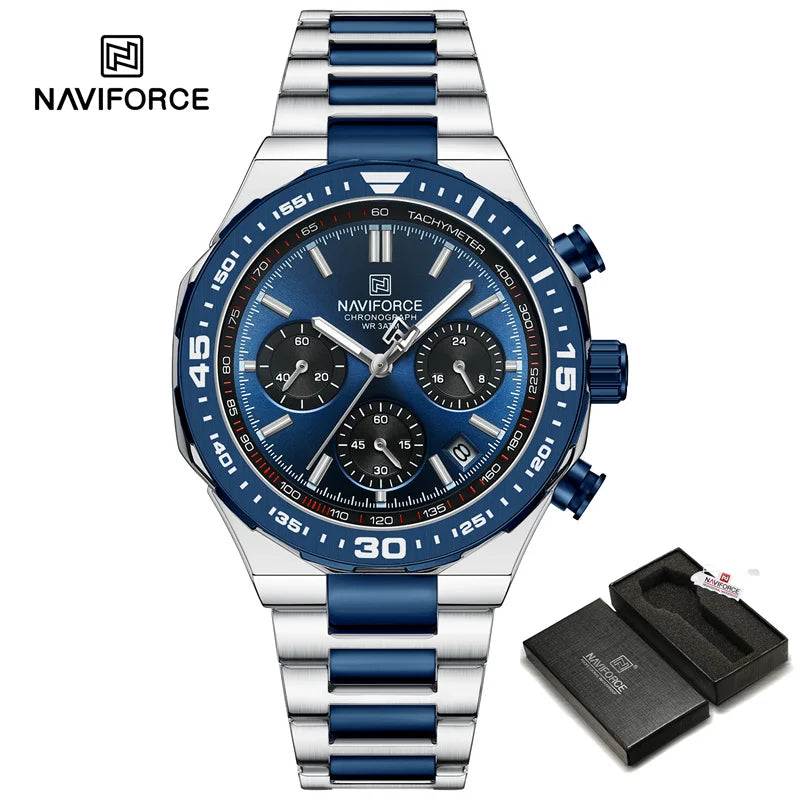 Reloj NAVIFORCE 2024 para hombre, resistente al agua, estilo casual de negocios, con fecha, manecillas luminosas, cuarzo, cronógrafo, correa de acero inoxidable