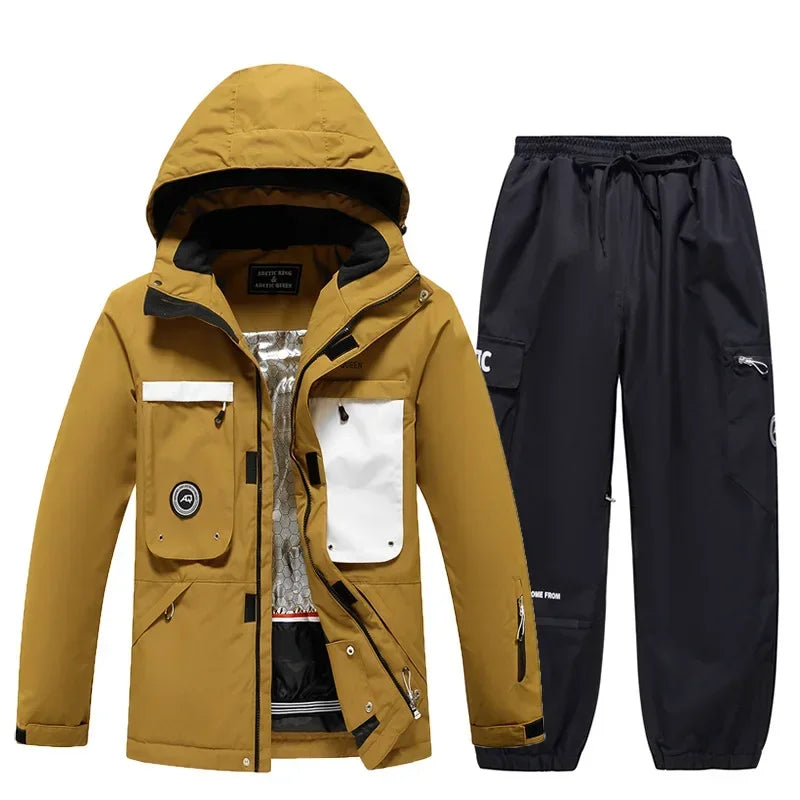 Conjuntos de Trajes de Nieve para Hombre y Mujer, Ropa de Snowboard, Ropa de Invierno para Exteriores, Sudadera con Capucha, Traje Impermeable, Chaqueta de Esquí + Pantalones