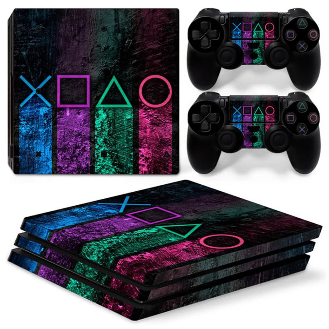 Protective Vinyl Decal Skin Sticker Full Set Cover Wrap for PS4 Pro Console and 2 Controllers