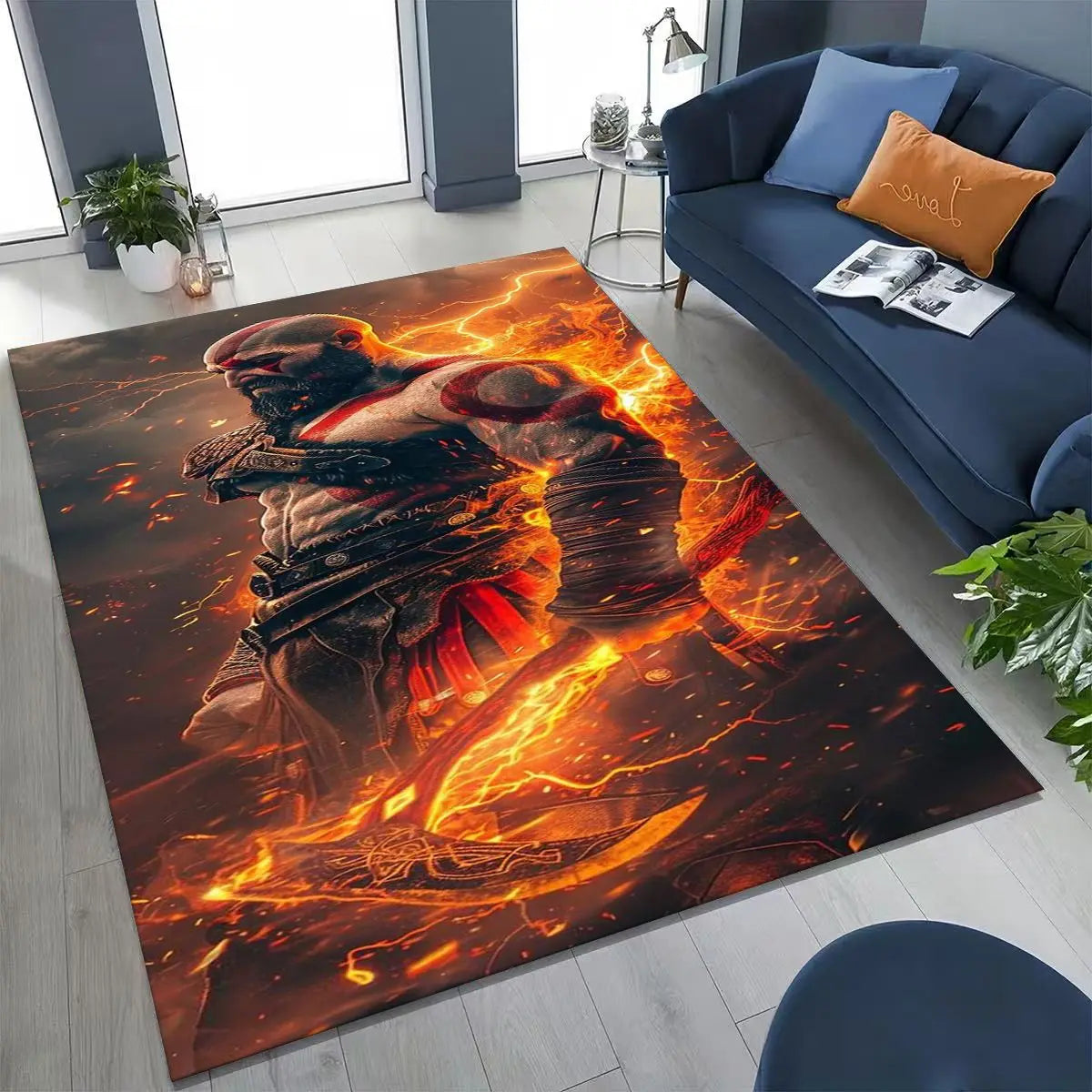 Alfombra de God of War Kratos para dormitorio, sala de estar, sofá, decoración del hogar, felpudo, alfombrilla antideslizante grande para juegos infantiles