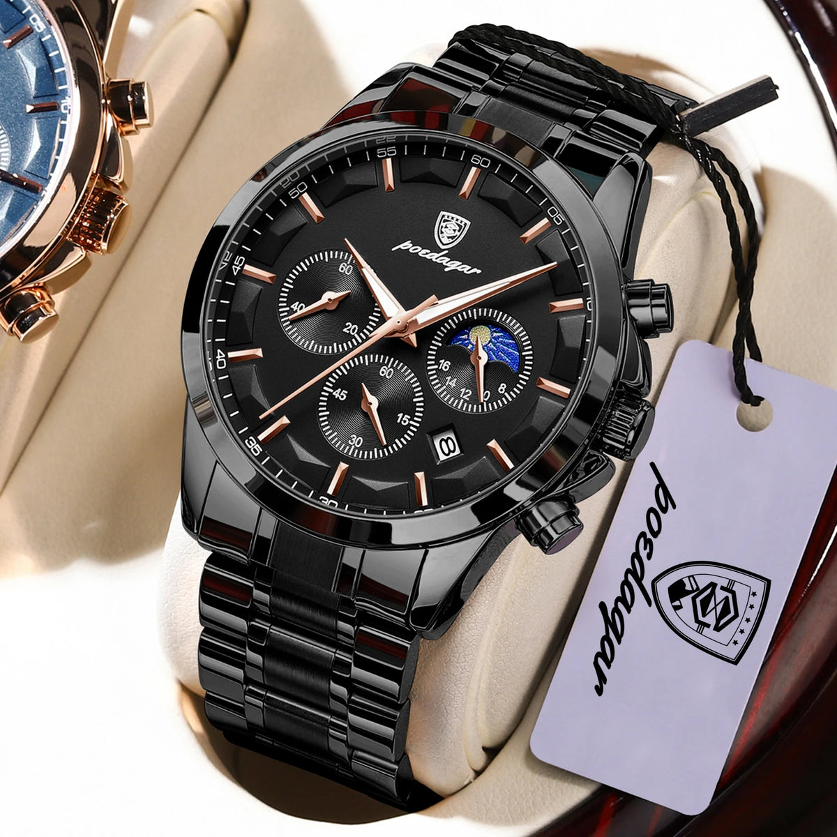 POEDAGAR Youth Fashion Man Clock Waterproof Luminous Stainless Steel Men Watch Chronograph Date Quartz Sport Men's Watches Reloj