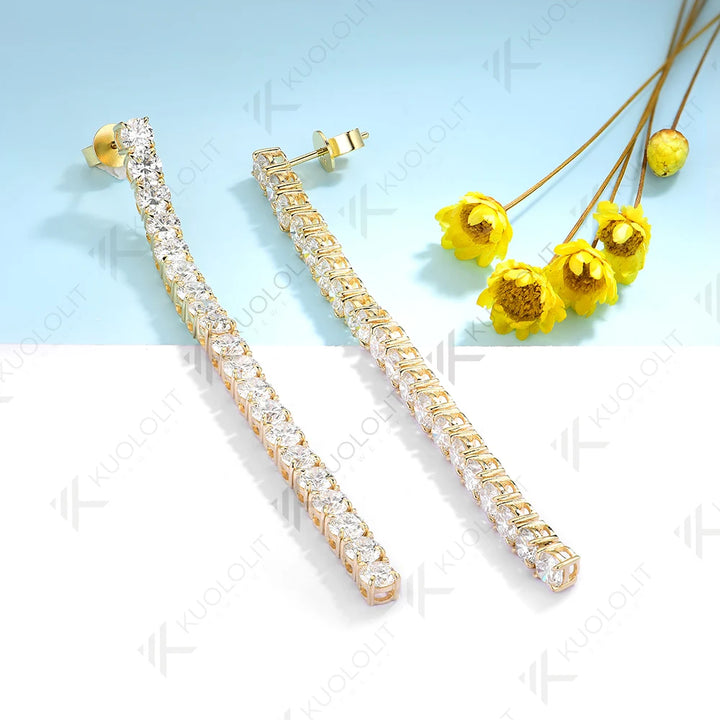Kuololit 10.5CTW Pendientes de tuerca con diamantes cultivados en laboratorio para mujer Sólido 18K14K10K Pendientes largos de tenis amarillos DVS1 para regalos de Navidad