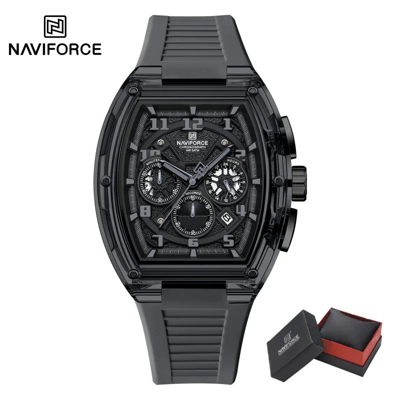 Reloj de cuarzo a la moda NAVIFORCE para hombre, cronógrafo, resistente al agua 50M, luminoso, correa de silicona, reloj deportivo para estudiante, uso diario
