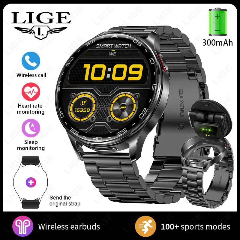 2026New TWS 2-in-1 Bluetooth Earphones Smart Watch Men Heart Rate Health Monitoring Waterproof BT Calling Music Smartwatch Women