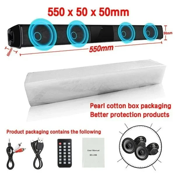 Columna de altavoz Bluetooth, altavoz portátil de alta potencia, barra de sonido de TV para ordenador, centro de música, Boom Box con Radio TF AUX USB