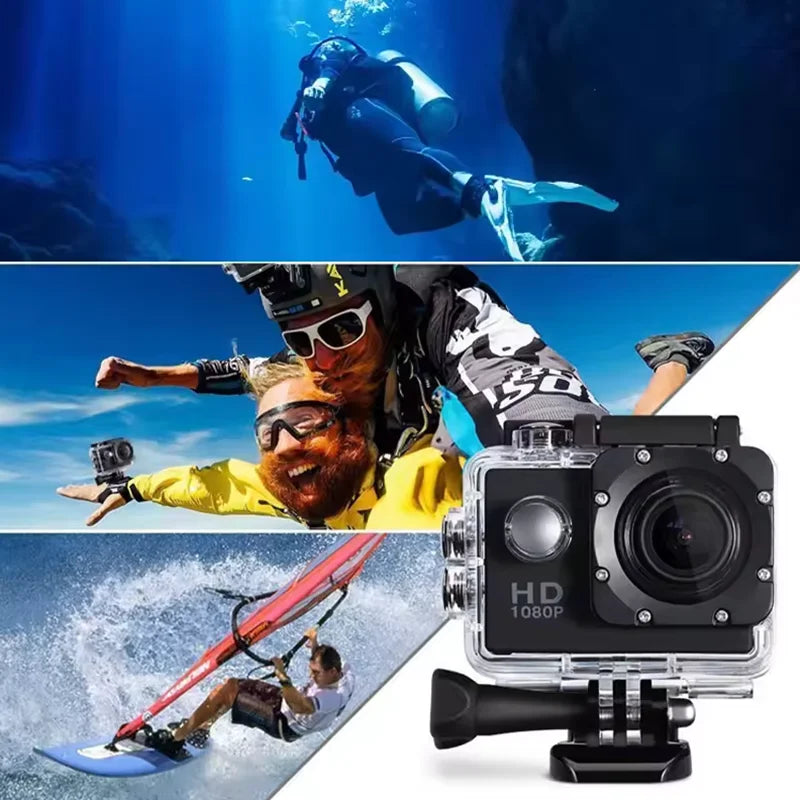 Videocámara deportiva mini Full HD 1080P impermeable, pantalla 2.0 pulgadas, coche cámara con accesorios completos