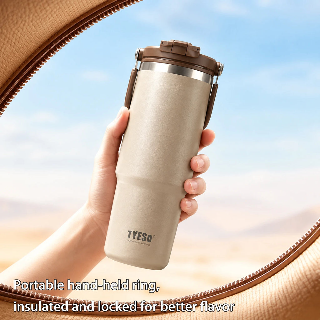 Tyeso 600/750/900/1050/1200ML botella termo de acero inoxidable taza de café para coche botellas de agua deportivas mantiene el frío y el calor taza térmica