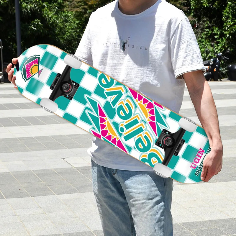 Patineta de Doble Kick para Principiantes, 7 Capas de Madera de Arce, Cuatro Ruedas, Cruiser Urbano, Tabla Completa para Adultos, Hombres, Mujeres y Adolescentes