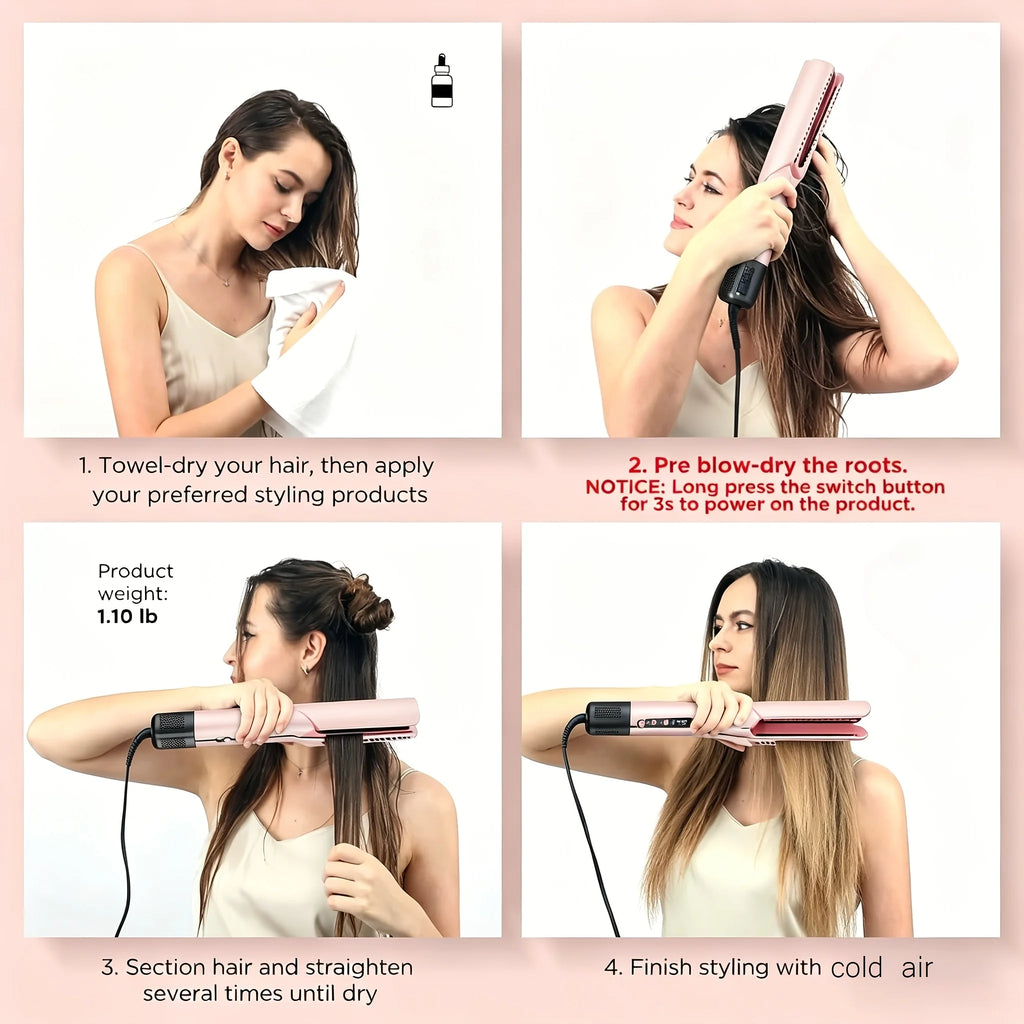 Secador y Plancha de Pelo Profesional 2 en 1 con Iones Negativos, Herramienta de Peinado Duradera, Plancha para Cabello Húmedo y Seco