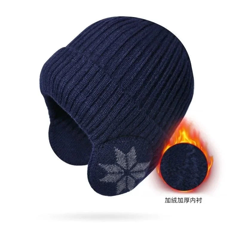 Gorro de invierno de punto con forro de felpa, cálido, para hombre y mujer, gorro de lana unisex para actividades al aire libre, que protege de las heladas y tiene un diseño con motivos de copos de nieve, un gorro de nieve