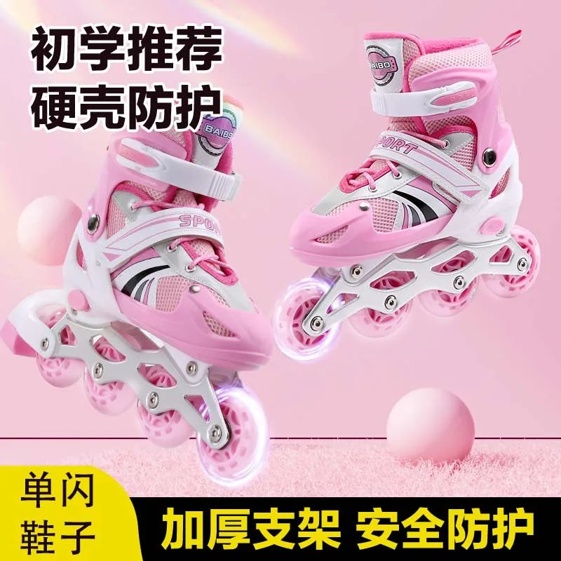 Zapatos de patinaje para niños, patines de ruedas con polea ajustable para hombres y mujeres, con un solo flash