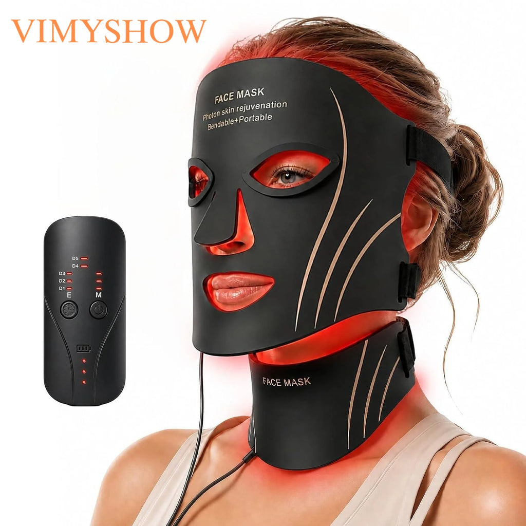 Máscara Facial y de Cuello de Silicona Flexible, 7 Colores, Máscara LED Inalámbrica de Fotones de Alta Energía, Cuidado Diario de la Piel sin Esfuerzo