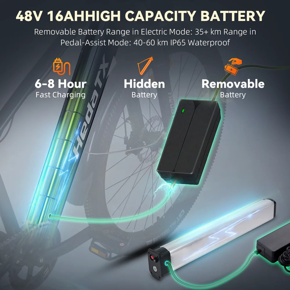 NUEVA Bicicleta eléctrica HedaTX TX1 de 1000 W, 48 V, 16 Ah, con frenos de disco mecánicos, cuadro de aleación de aluminio de 29 x 2,1", bicicleta eléctrica para desplazamientos urbanos