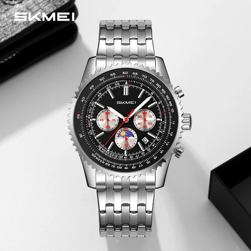 SKMEI 9348 Exquisite Brand Luxury Watch Men's Moon Phase Waterproof Chronograph Business Men's Quartz Watch Régios Masculino