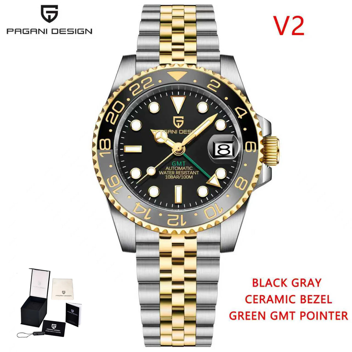 PAGANI DESIGN 40mm Reloj mecánico de lujo para hombre, reloj GMT de acero inoxidable, marca de alta gama, cristal de zafiro, relojes para hombre