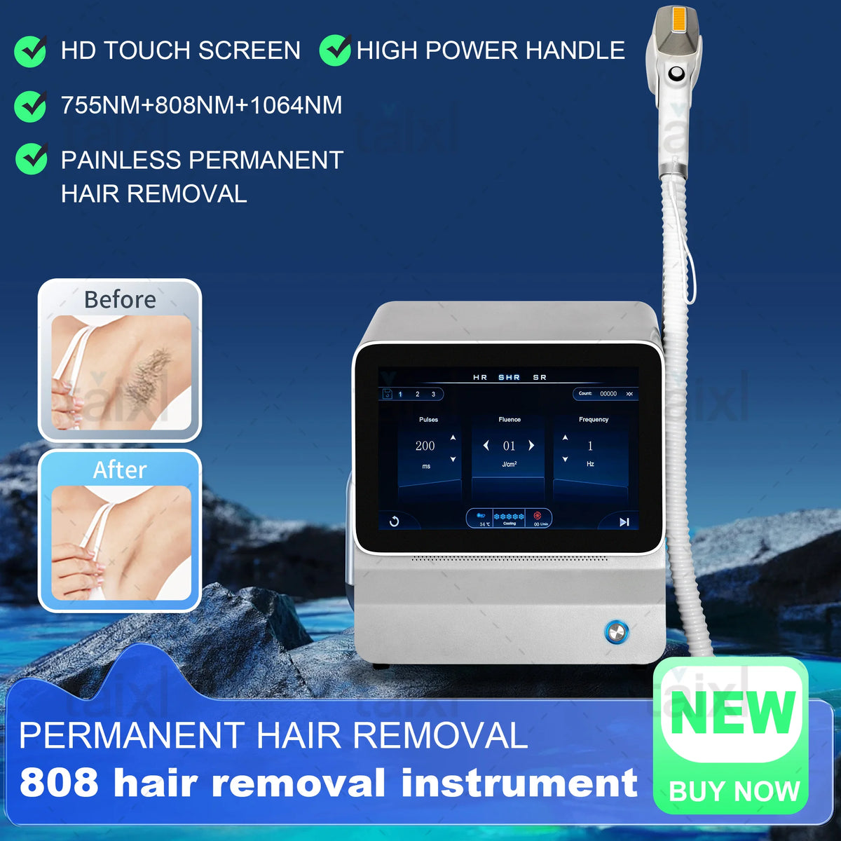 Máquina de Depilación Láser de Diodo 808nm Ice Platinum de 4500W, Depiladora Permanente e Indolora para Cuerpo, Rostro y Axilas con Cabezal de Enfriamiento