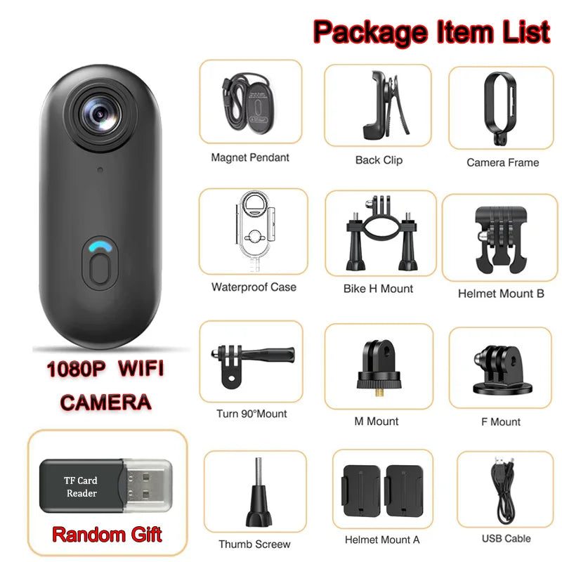 Cámara de Acción Mini JETO 4K, Carcasa Impermeable de 30M, Cámara POV Portátil con WiFi y Clip Magnético para Buceo, Surf y Snorkel