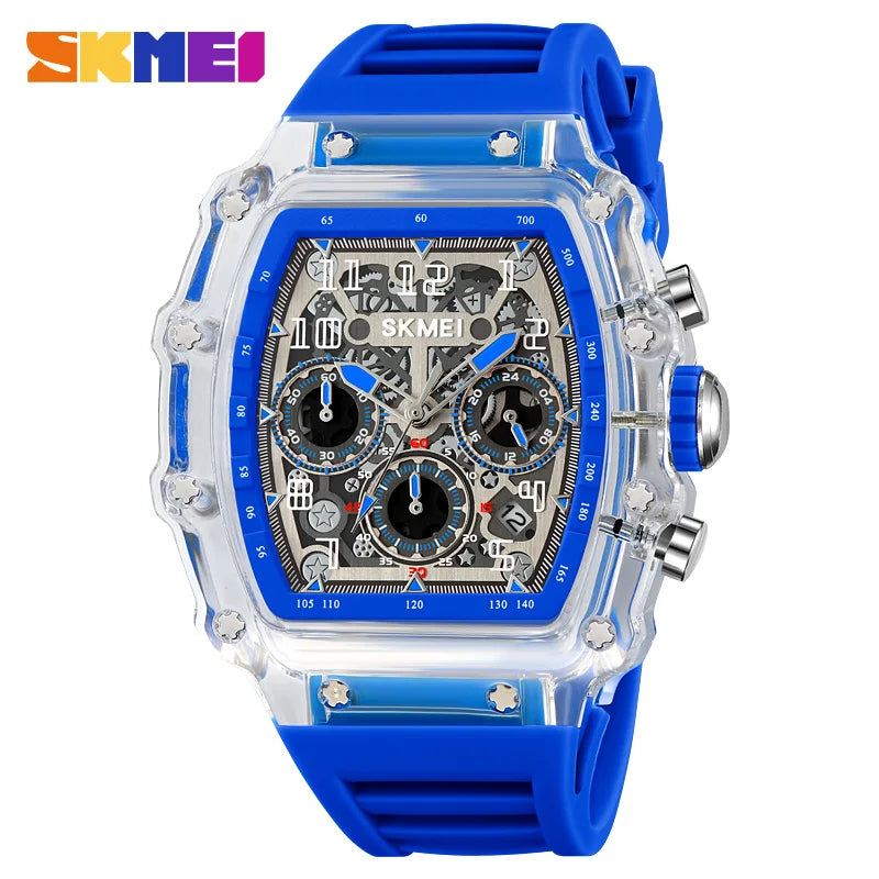 Reloj deportivo de cuarzo de moda SKMEI 2305 para hombre, cronógrafo impermeable, calendario, caja transparente, reloj de negocios para hombre