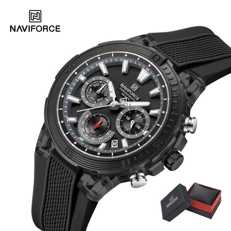 Reloj deportivo cronógrafo NAVIFORCE para hombre, cuarzo, resistente al agua 50M, reloj 24 horas, correa de silicona, reloj de moda para hombre al aire libre