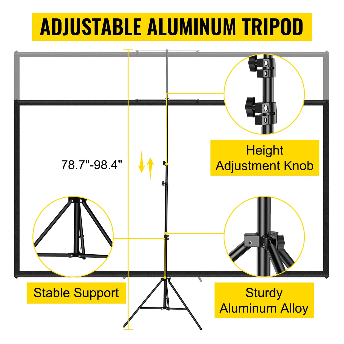 Trípode de aluminio ajustable con perilla de altura para pantalla de proyector
