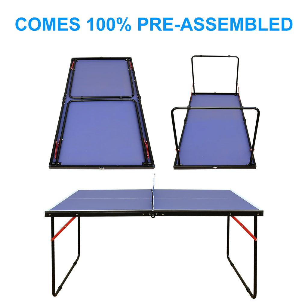 Mesa de ping pong, incluye red y juego de raquetas, apta para uso en interiores y exteriores. Incluye 2 raquetas y pelotas de ping pong