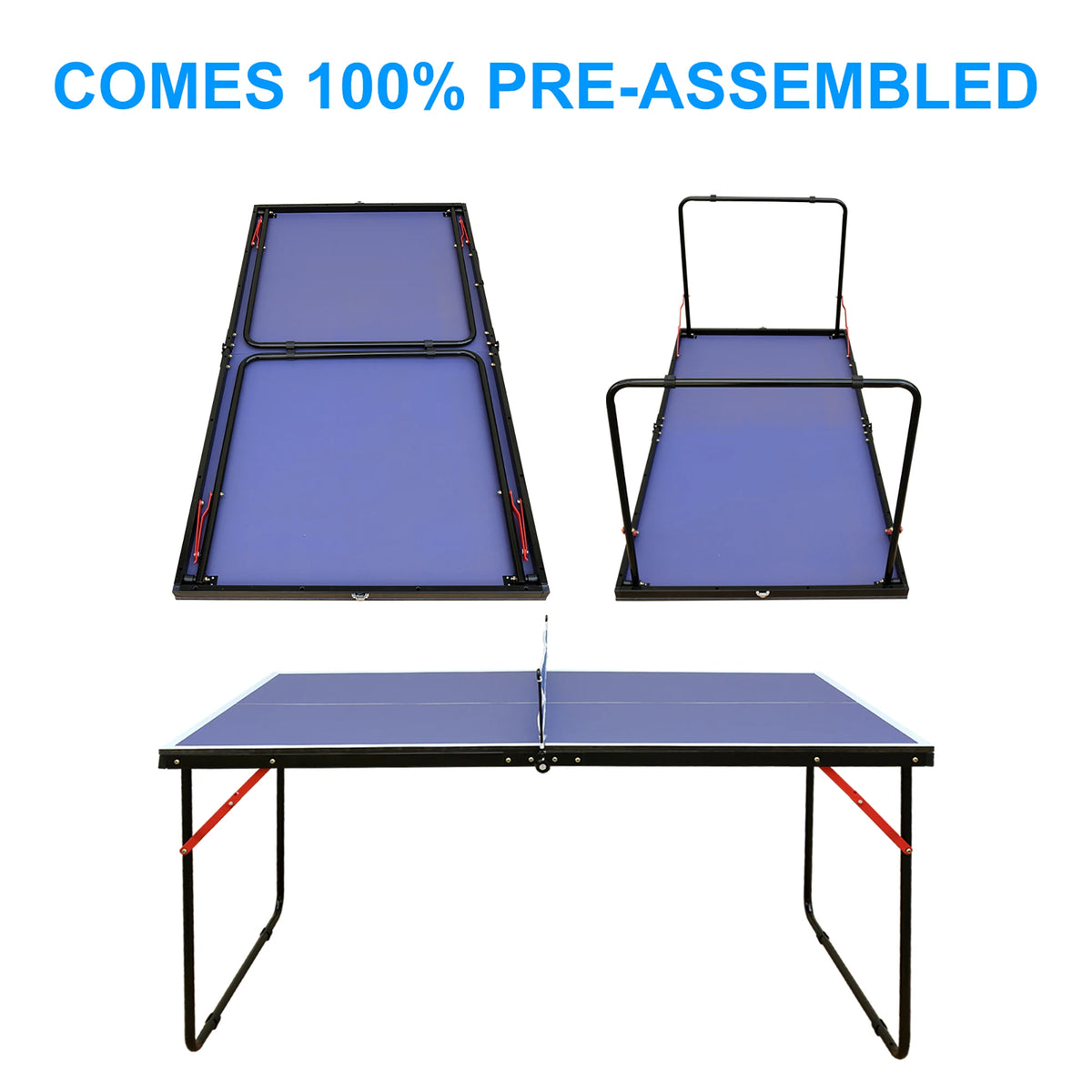Mesa de ping pong, incluye red y juego de raquetas, apta para uso en interiores y exteriores. Incluye 2 raquetas y pelotas de ping pong