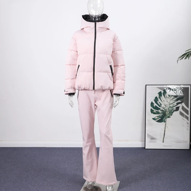 Mono grueso para mujer, ropa de esquí con cuello de piel, con capucha y cremallera, manga larga, ajustado, de cintura alta, para exteriores, abrigo, prendas de vestir de invierno para mujer
