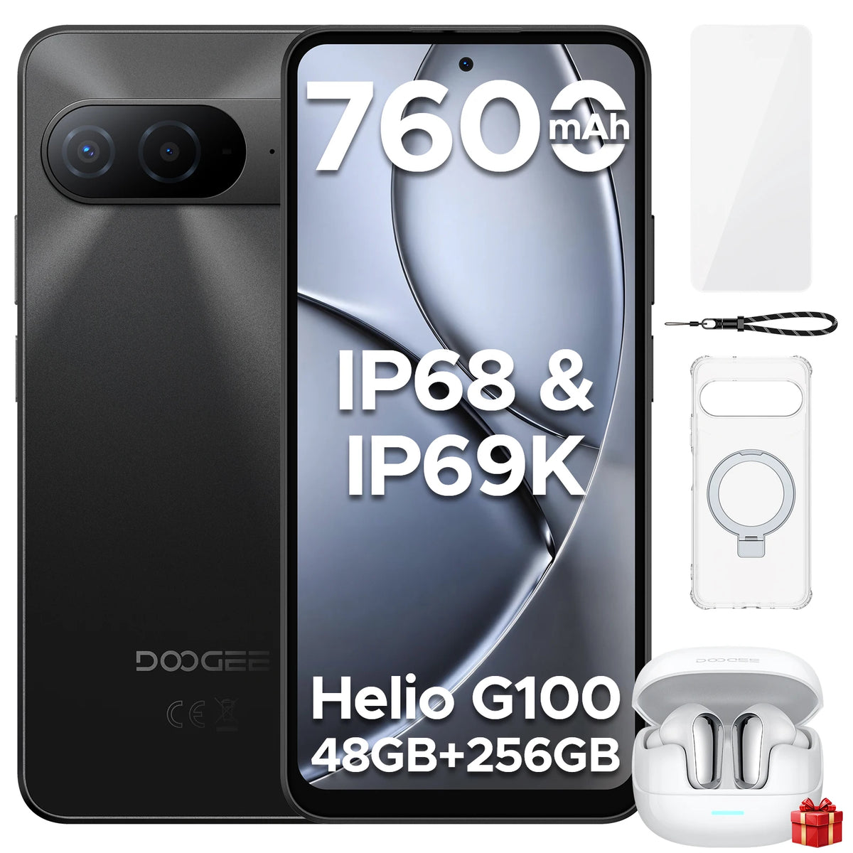 Smartphone DOOGEE B10 Android 16 48GB+256GB IP68 Pantalla FHD de 6,63” 120Hz Helio G100 Batería grande de 7600mAh Cámara de 64MP Teléfono móvil