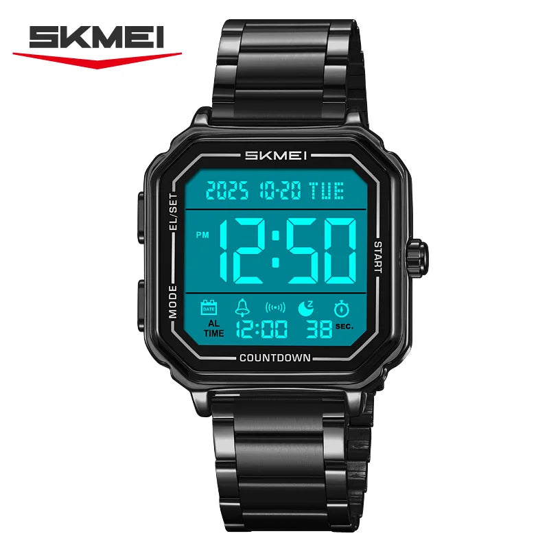 SKMEI 2559 Reloj deportivo de negocios casual con pantalla retroiluminada para hombre, cronógrafo digital, doble zona horaria, reloj de pulsera para hombre