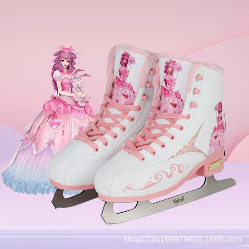Patines de hielo ajustables para niños, con forro de felpa cálido, suela antideslizante, cuchilla de acero inoxidable y diseño estable, ideales para niños y principiantes.
