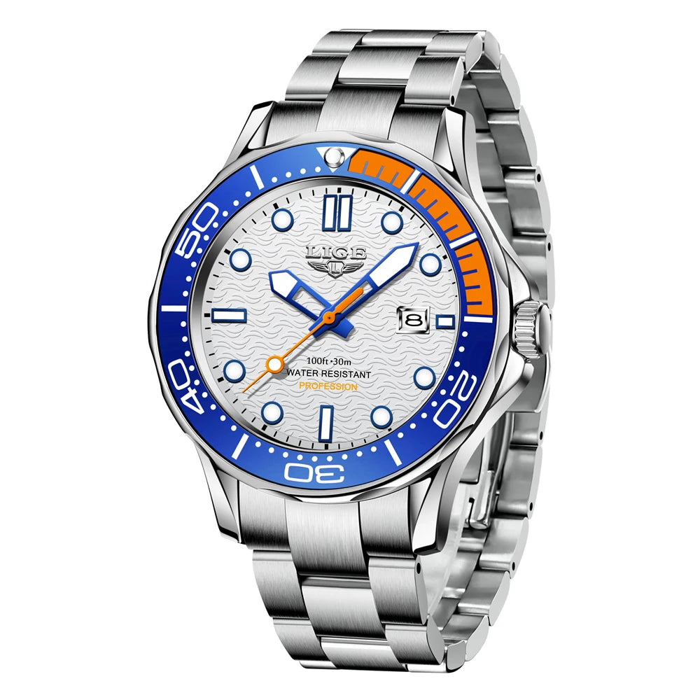 Reloj de hombre de negocios LIGE 2026, reloj de buceo de lujo de marca superior para hombre, reloj deportivo con fecha impermeable, Relogio Masculino + caja