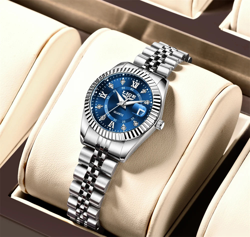 Reloj LIGE de moda para mujer, de acero inoxidable, resistente al agua, con fecha automática, elegante reloj de pulsera para dama, reloj de cuarzo original de lujo para mujer