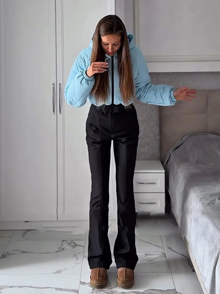 Mono de esquí con capucha para mujer, de contraste, con cremallera, manga larga, corte ajustado, cintura alta, de algodón cálido, mono de esquí para invierno 2026, mono de esquí para mujer