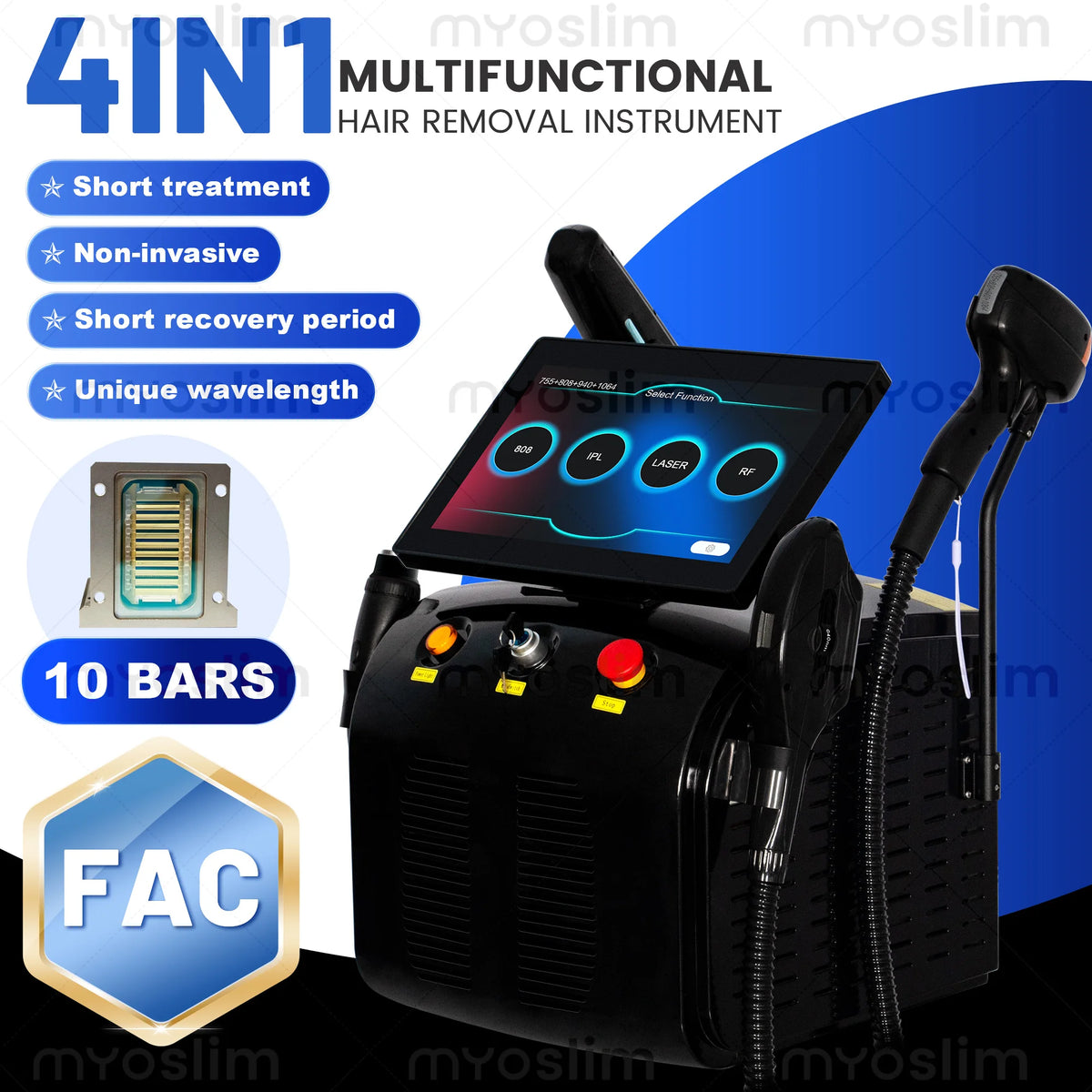 Dispositivo de depilación láser con diodo, 4 en 1, modelo más reciente, con 4 longitudes de onda, tecnología Pico 808, exfoliación con carbón, radiofrecuencia, IPL, Nd Yag y tecnología de picosegundos, para la eliminac