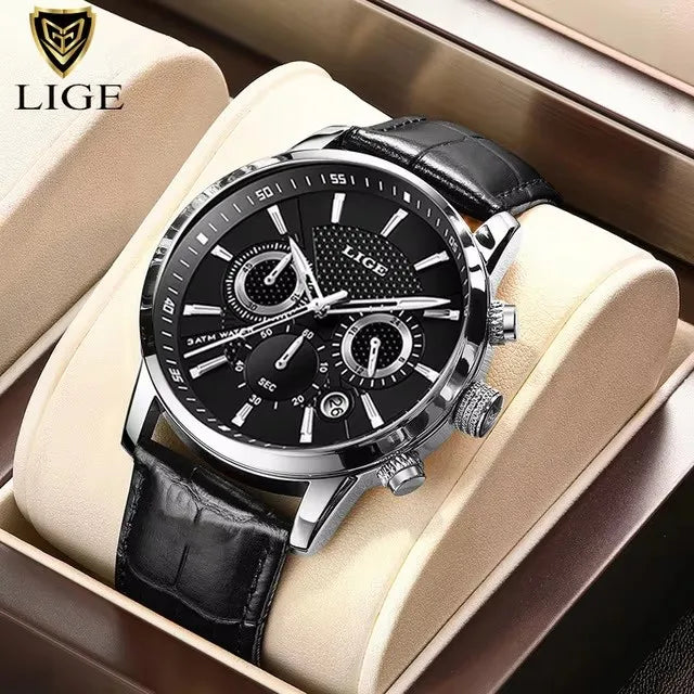 LIGE Watch MenTop Brand Luxury Casual Leather Quartz Mens Watches Man Business Clock Male Sport Waterproof Date Chronograph