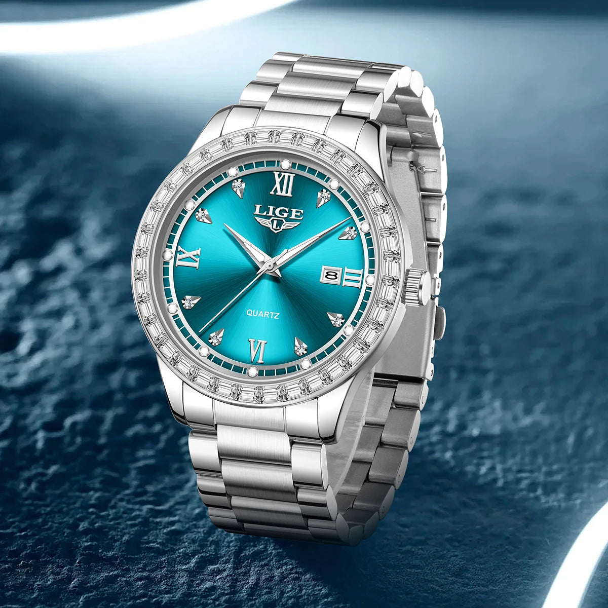 LIGE Original Quartz Watch for Women Diamond Dial Stainless Steel Waterproof Luminous Elegant Women's Wristwatches Reloj Mujer