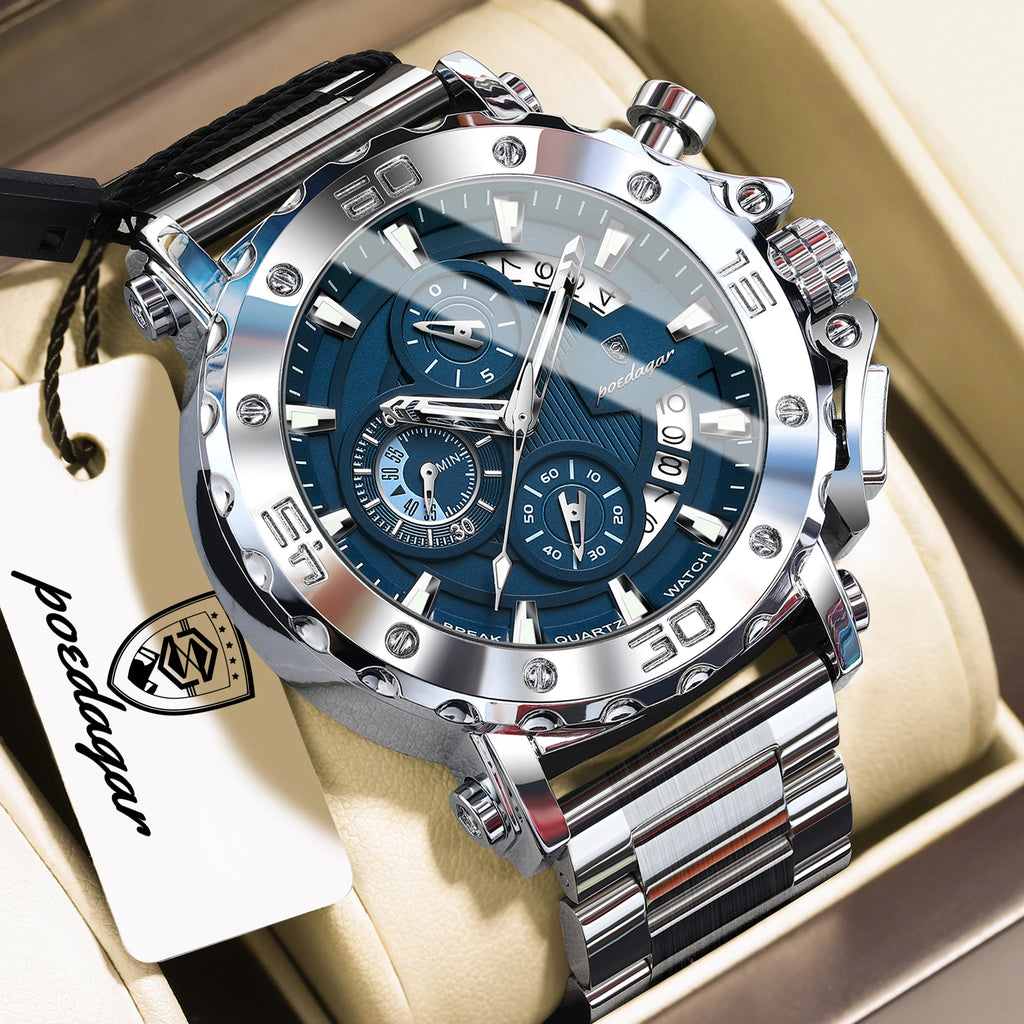 Reloj de lujo para hombre POEDAGAR, calendario, luminoso, resistente al agua, cronógrafo, de cuarzo, de acero inoxidable, reloj de moda para hombre, regalo, reloj masculino