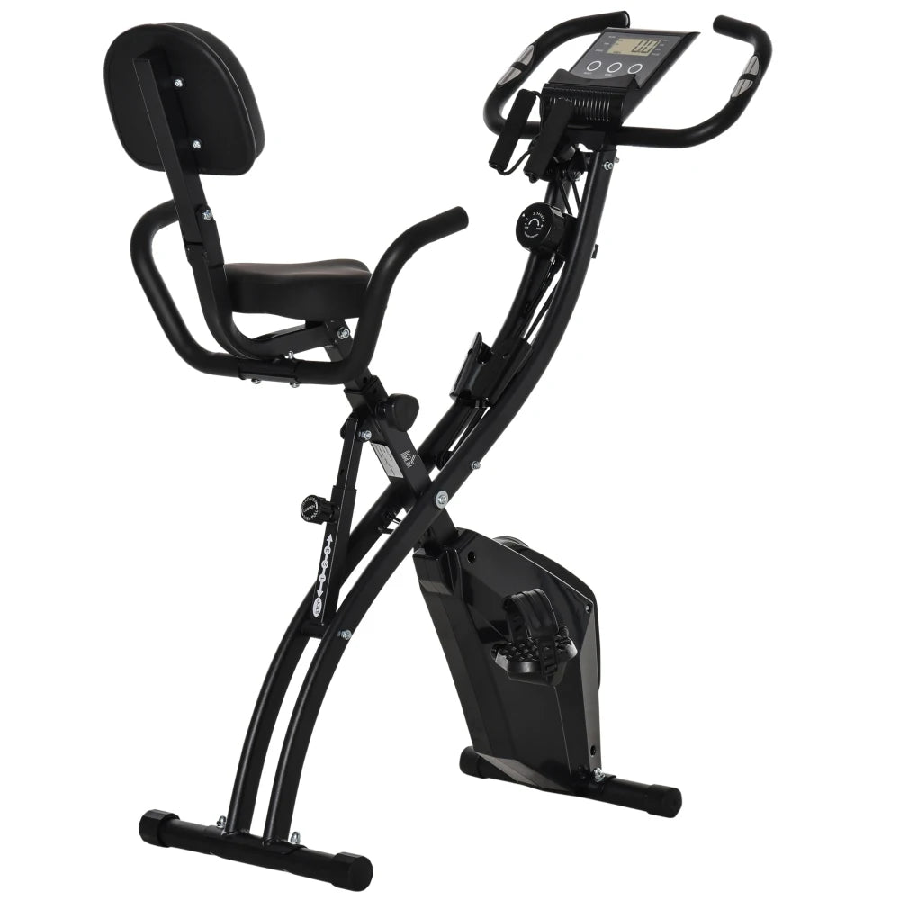 Bicicleta Estática Plegable 2 en 1 para Ejercicio en Casa con Resistencia Magnética Ajustable de 8 Niveles y 1 Par de Cuerdas de Tensión