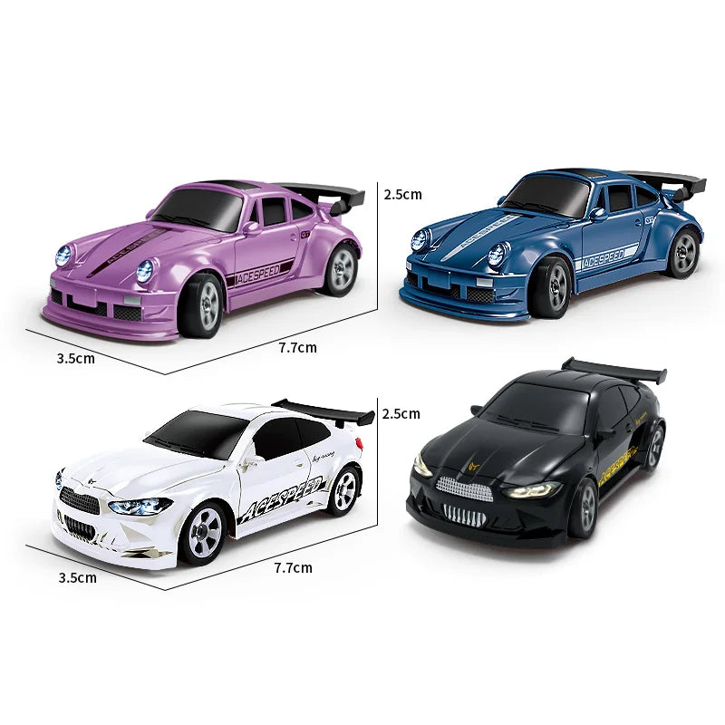 Coche RC 1/64, 2.4G 4WD, coche de carreras a escala mini de alta velocidad para escritorio, tracción en las cuatro ruedas, modelo de carreras GTR a control remoto, juguete para niños
