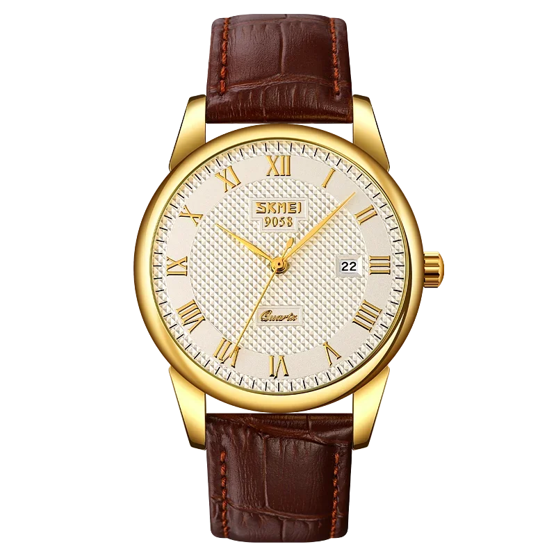 Reloj de cuarzo para hombre Skmei, resistente al agua 3Bar, reloj de pulsera para hombre, marca superior de lujo con correa de cuero 9058